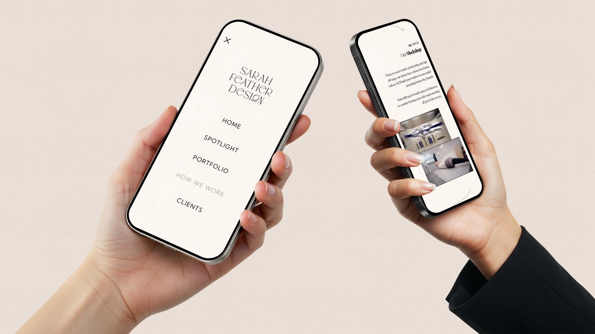 Mobile mockups of the new website